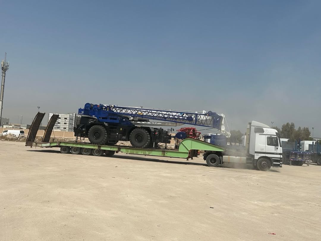 Tadano rough-terrain crane on low-bed trailer in Kuwait